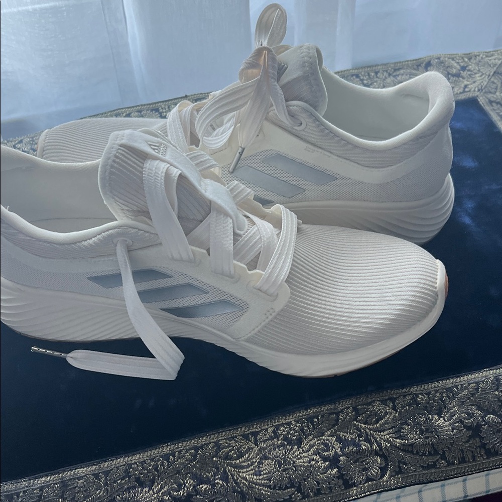 adidas Originals Women’s White Athletic Sneakers with Light Gray Stripes
